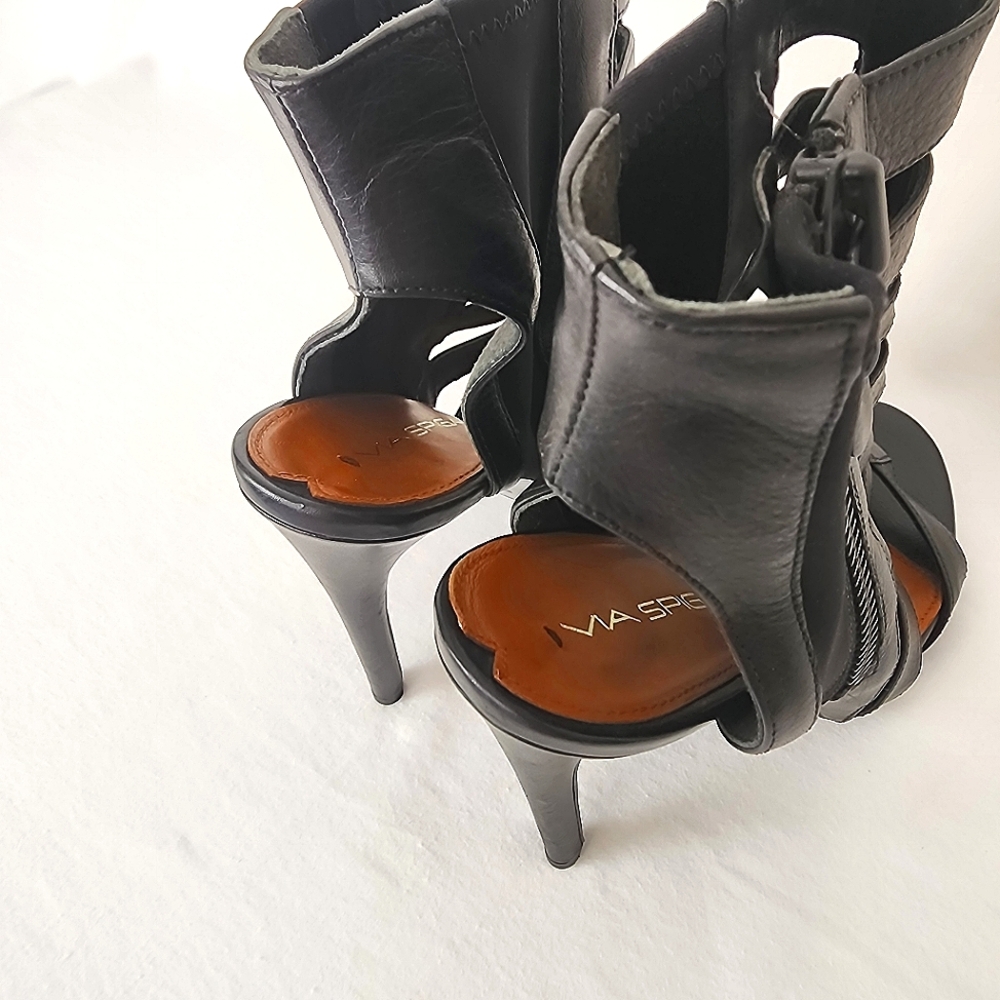 NWOB Via Spiga Italian Leather Caged 4.5" Heels Size 7.5 Black - Picture 11 of 11